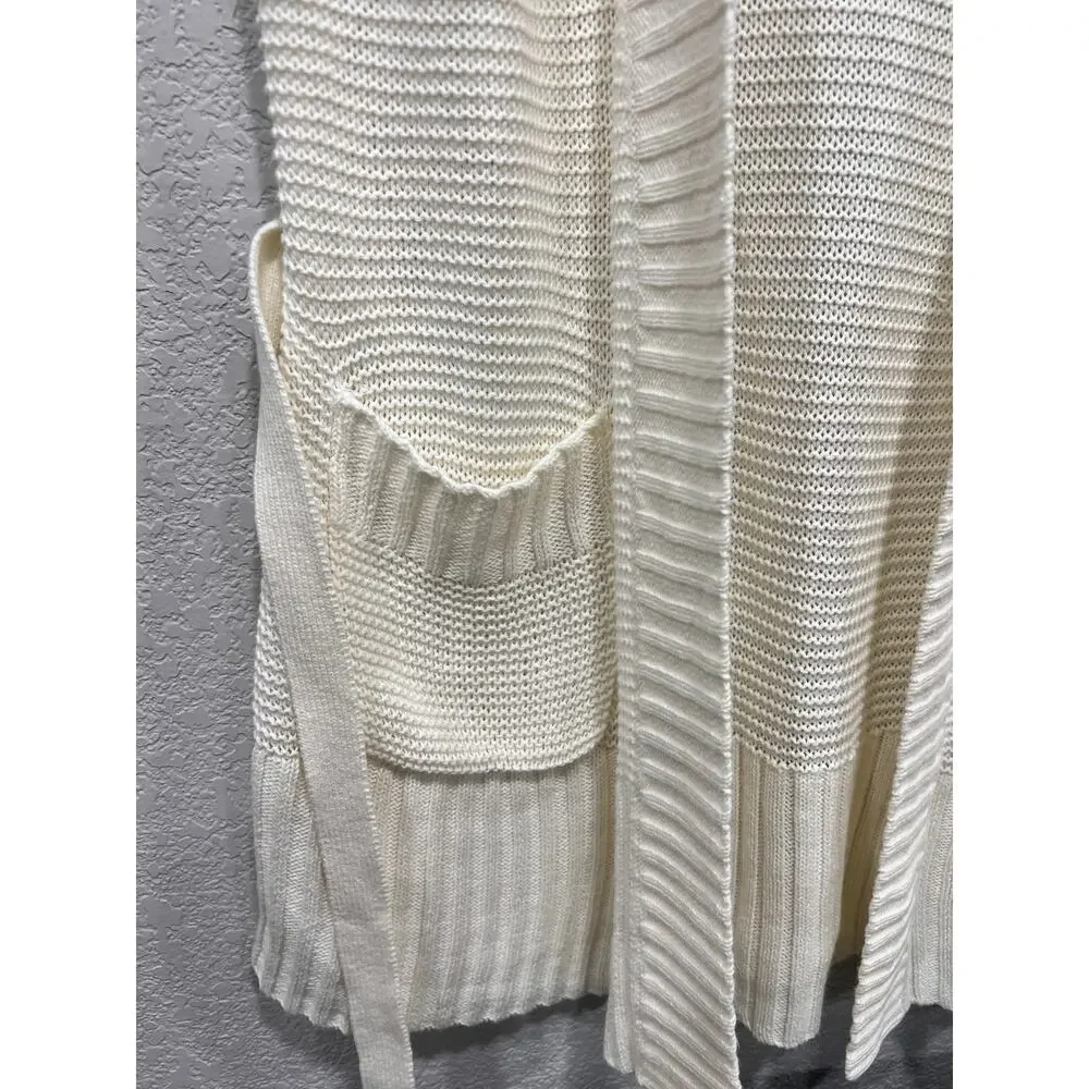 Vtg Lauren Jeans Co RL Open‎ Knit Linen Blend Cardigan Vest Size L Ivory